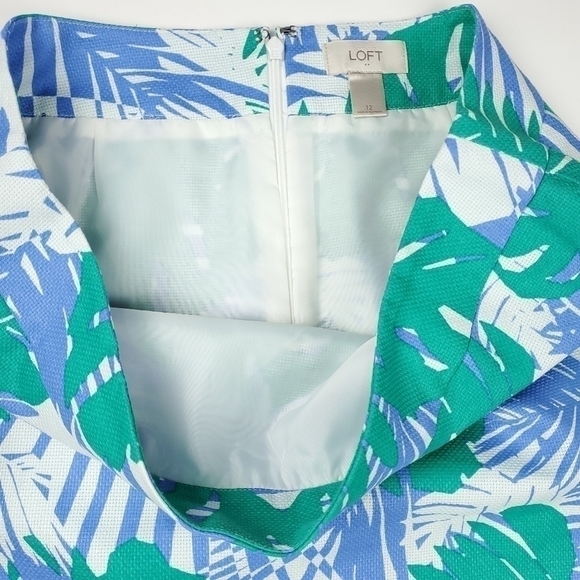 Loft Blue Green White Leaf Pattern Cotton Skirt Size 12 - Picture 5 of 12
